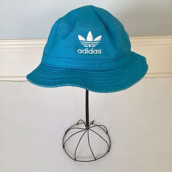 addidas Womens Washed Sky Rush Blue/White Trefoil Bucket Hat - Picture 2 of 6